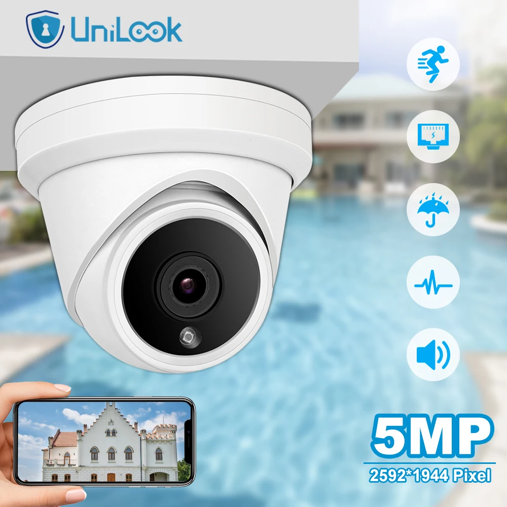 UniLook 5MP Torn POE IP-Kaamera, Sisseehitatud Mikrofon CCTV Väljas Turvalisuse Kaamera Hikvision Ühilduv IP66 IR 30m H. 265 Danale