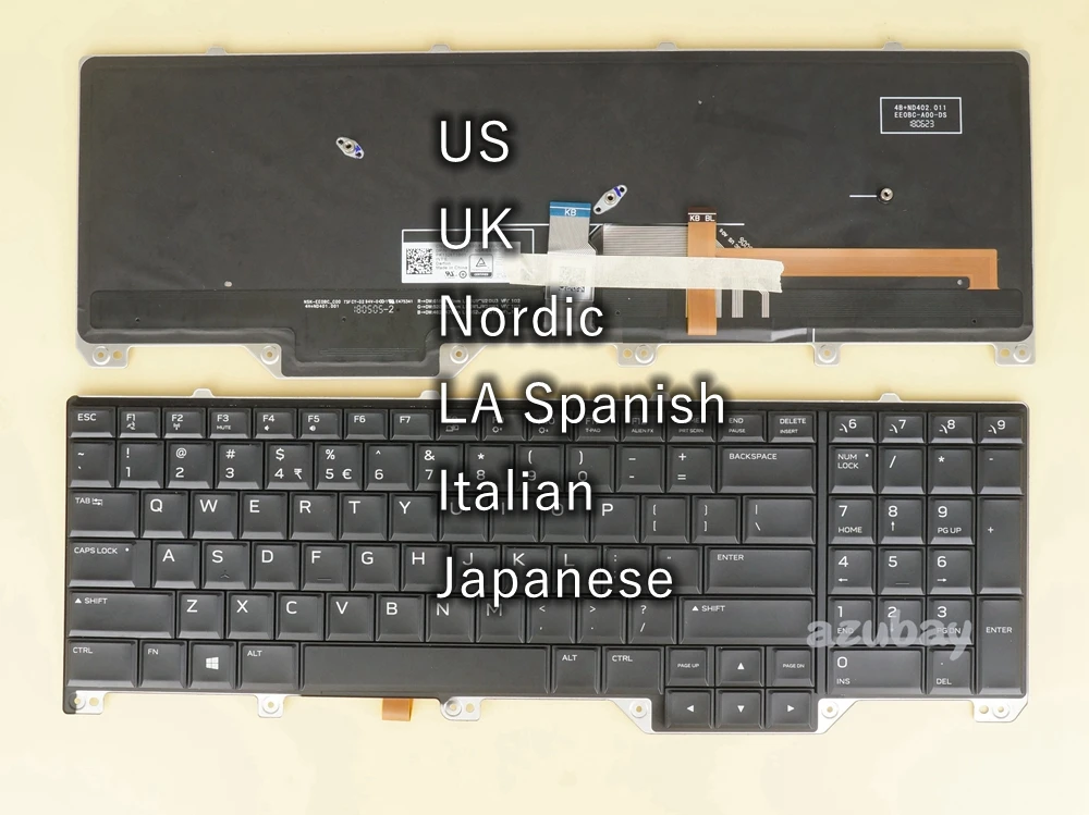 USA UK Põhjamaade LA hispaania itaalia keel JA Klaviatuur Dell Alienware 17 R4 R5 00WN4Y 0CF2YW 0MYC43 0JK42R 0K5P54 0YMYCW 0V786R Backlit
