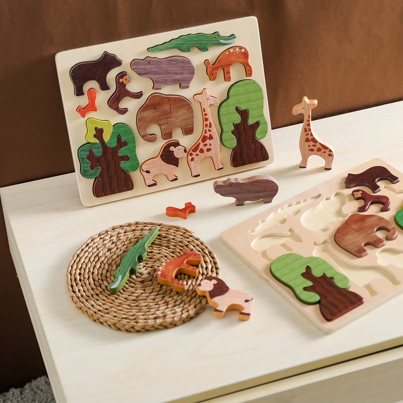 Uus Beebi Puidust Montessori Puzzle Mänguasjad Juhatuse Metsa Elevant Loomade Kognitiivseid Sobitamine Alguses Hariduslik Mänguasi Lastele Kingitused