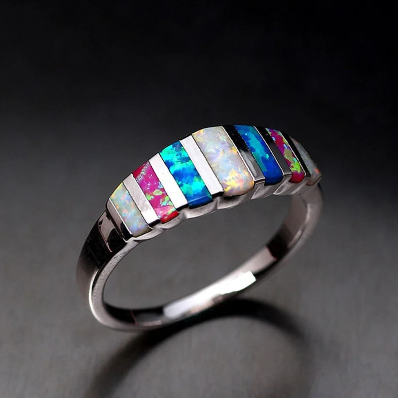 Uus Vikerkaar Opals abielusõrmused Naiste Sinine Ring Kaasamine Hõbedase Ehted Rõngad abielusõrmus Daamid Kingitus