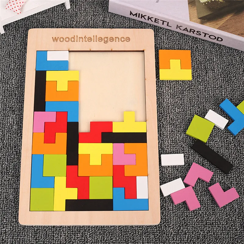 Värvikas 3D Puzzle on Puidust Tangram Matemaatika Mänguasjad Tetris Mängu Laste koolieelse Magination Intellektuaalse Hariduslik Mänguasi Lastele