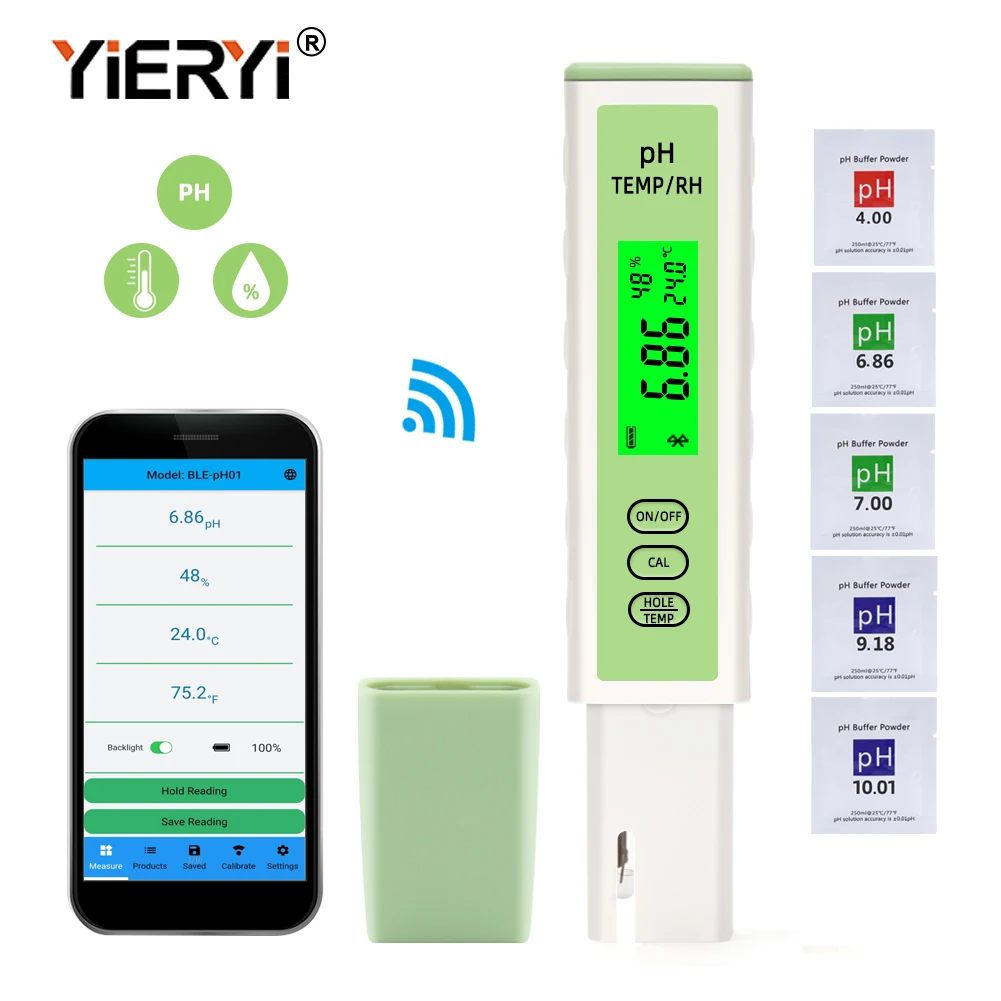 Yieryi Smart Bluetooth PH Analüsaatorid Arvesti APP Online 3 in 1 Digitaalne pH Temperatuur-Õhuniiskus Tester Akvaariumi Bassein