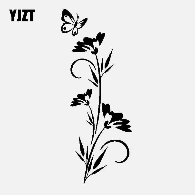 YJZT 7.1 CM*17.7 CM, Lilled, Liblikas Decal Graafiline Vinüül Kleebis Auto Decor Art Must/Hõbe), C24-0177